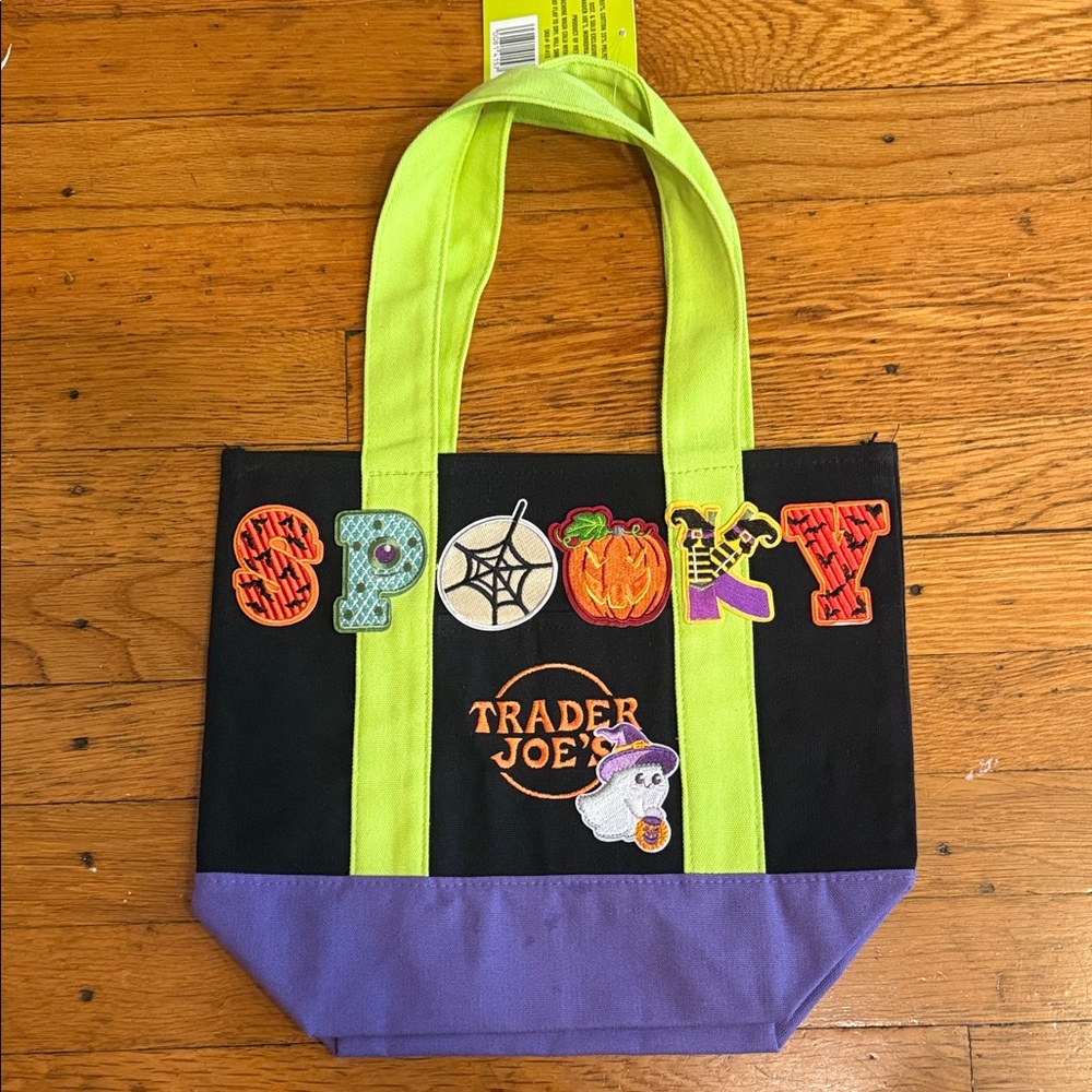 Customized One of Kind Spooky Witch Trader Joe’s Black and Purple Mini Tote Bag
